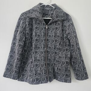Clara Sunwoo Black & White Geometric Print Zip-Up Jacket  Mid Lenght Size XL